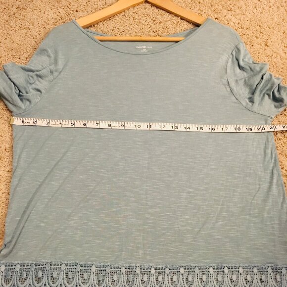 Robin Egg Blue Lace Hem Long Sleeve Rayon Top - Picture 11 of 15